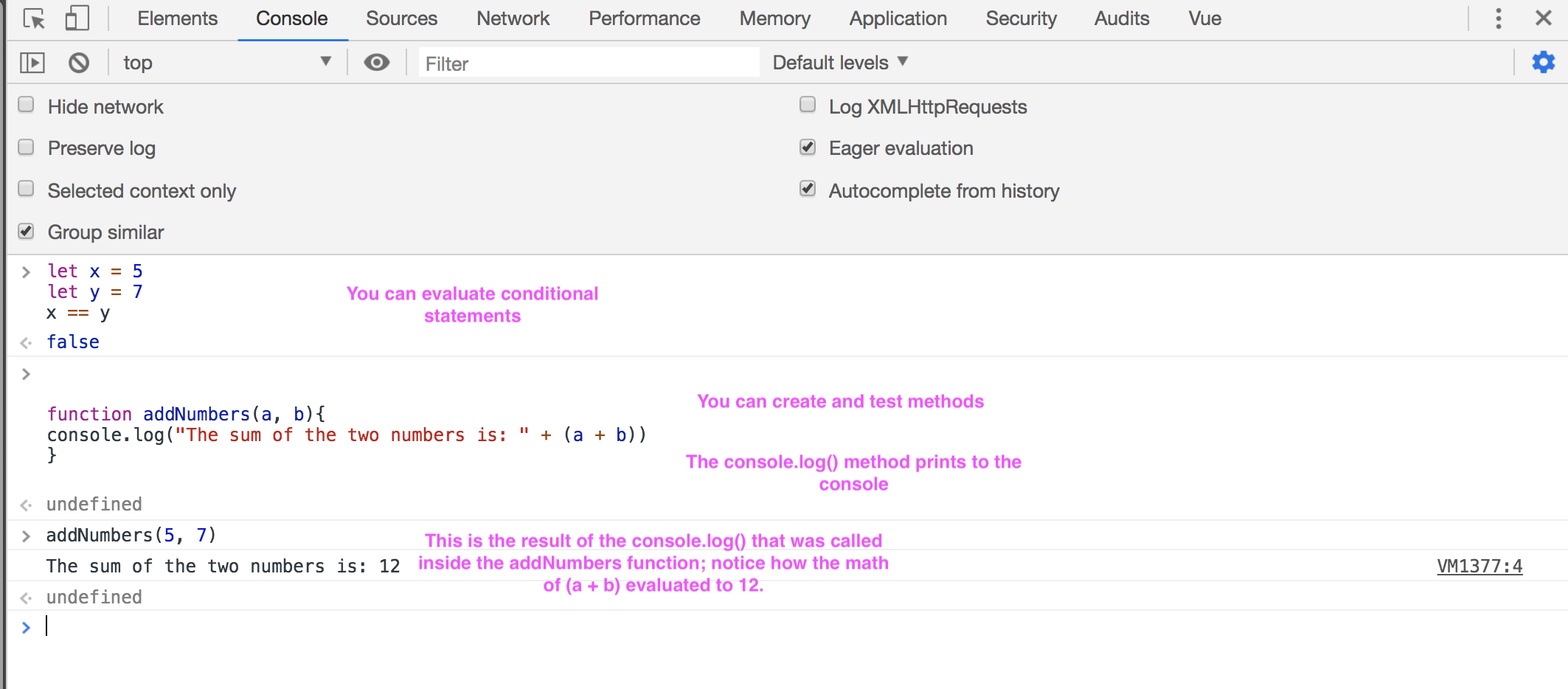 examples of using the console